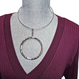 Amrita Singh Women's Silver Plated Circle Pendant Omega Necklace NWT